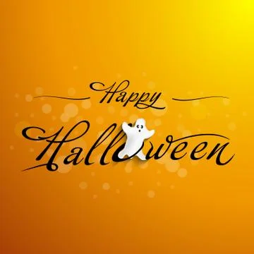 Halloween Typography  with funny ghost Stock Illustration