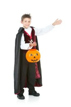 Halloween: vampire gestures to side Stock Photos