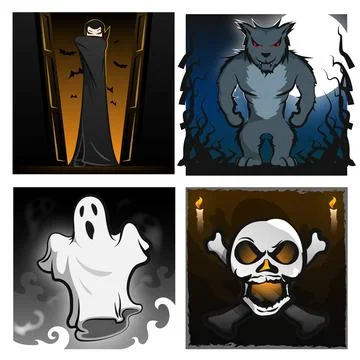 Halloween vampire werewolf ghost skull vector set Stock Illustration