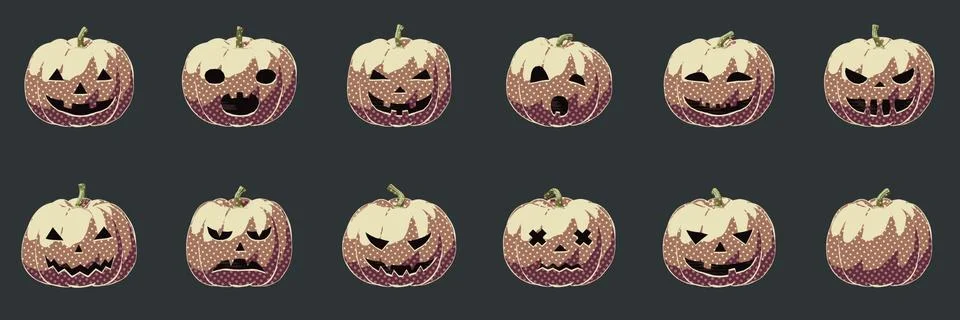 Halloween vector art of pumpkins with comics dots Stock Illustration