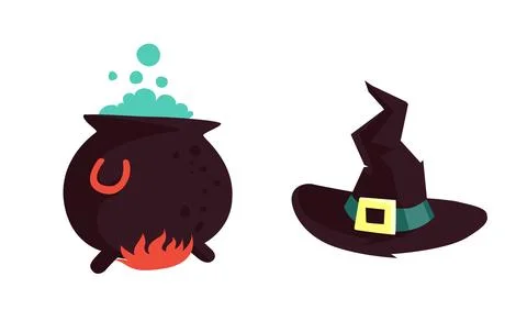 Halloween vector art of a witch hat and bowl of posions .Halloween illustrations Stockillustratie