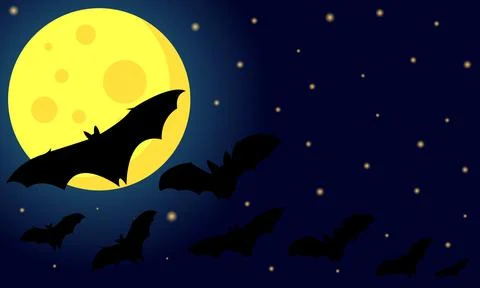 Halloween vector background with illustration of flying bats over the moon. Stock Illustration