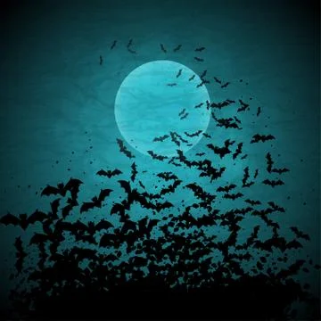 Halloween vector background with moon and bats. Stock Illustration