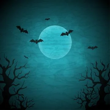 Halloween vector background with moon and bats Stock Illustration