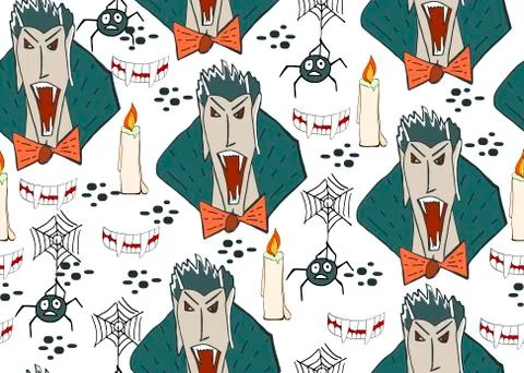 Halloween vector background. Seamless pattern with cute and fun Halloween cha Illustrazione stock