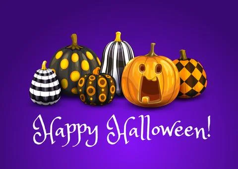 Halloween vector banner with patterned pumpkins Illustrazione stock