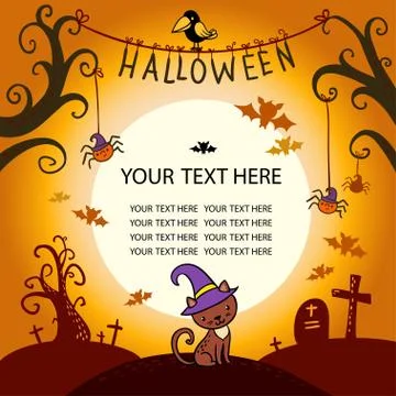 Halloween vector card with cat. Illustrazione stock