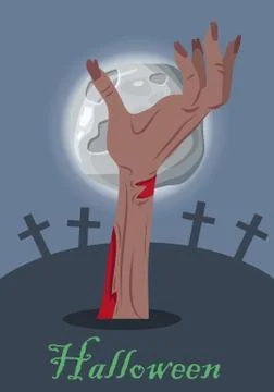 Halloween Vector Concept with Zombie Hand on Grave Stock Illustration