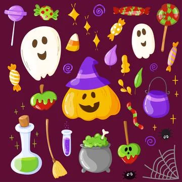 Halloween vector doodles set. Hand drawn illustration for All Saints Eve day Stock Illustration