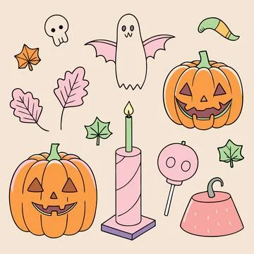 Halloween vector elements set wallpaper png photo clipart ghost party Illustrazione stock