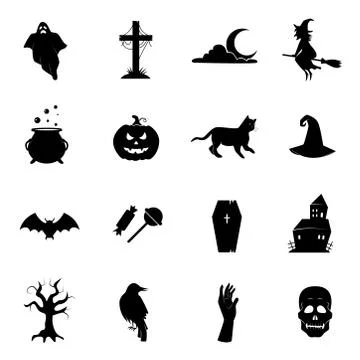 Halloween vector icon set. Collection of traditional Halloween symbols and props Stock Illustration