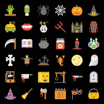 Halloween vector icon set elements, flat design Stock Illustration