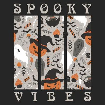 Halloween vector illustration with cute pumpkins in witch hat, ghost, sweet.. Illustrazione stock