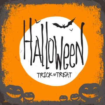 Halloween vector illustration. Dry tree, full moon and pumpkins. Trick or tre Stock-Illustration