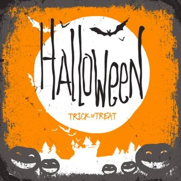 Halloween vector illustration. Dry tree, full moon and pumpkins and bats and  イラスト素材