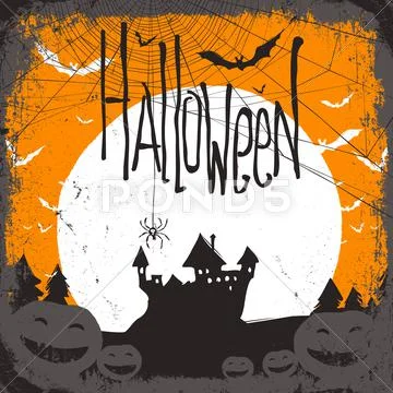 Halloween vector illustration with haunted castle Stock Illustration