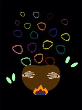 Halloween vector illustration magic pot on black background. Stock Illustration