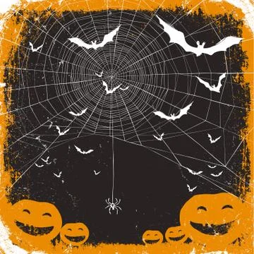 Halloween vector illustration. Spider web, pumpkins and bats イラスト素材
