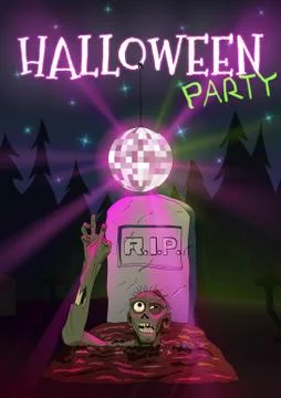 Halloween vector illustration Zombie pulls hand to the Discoball. Invitation to Stock Illustration