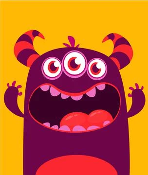 Halloween vector monster alien with three eyes big teeth and mouth opened wid Stock-Illustration