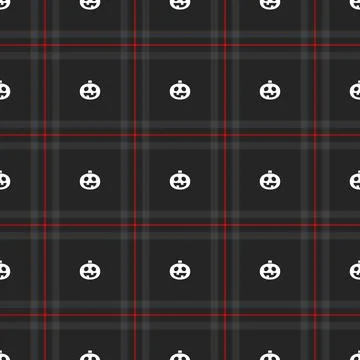 Halloween vector pattern with plaid stripes and pumpkins, spooky ghosts, an.. Stock Illustration