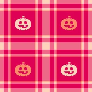 Halloween vector pattern with plaid stripes and pumpkins, spooky ghosts, an.. Stock Illustration
