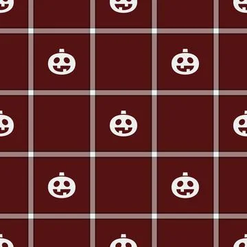 Halloween vector pattern with plaid stripes and pumpkins, spooky ghosts, an.. Illustrazione stock