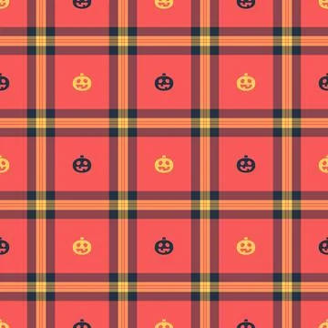 Halloween vector pattern with plaid stripes and pumpkins, spooky ghosts, an.. Illustrazione stock
