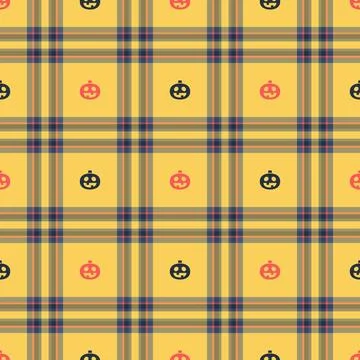 Halloween vector pattern with plaid stripes and pumpkins, spooky ghosts, an.. Stockillustratie