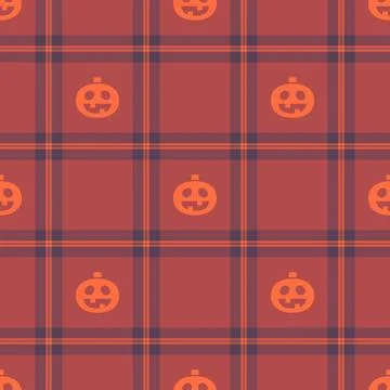Halloween vector pattern with plaid stripes and pumpkins, spooky ghosts, an.. Illustrazione stock