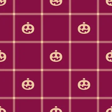 Halloween vector pattern with plaid stripes and pumpkins, spooky ghosts, an.. Illustrazione stock