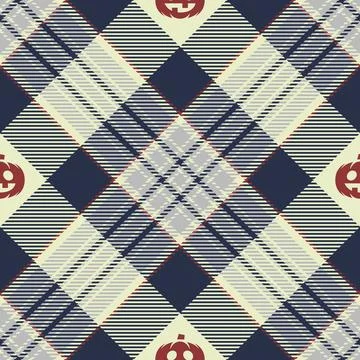 Halloween vector pattern with plaid stripes and pumpkins, spooky ghosts, an.. Stock Illustration