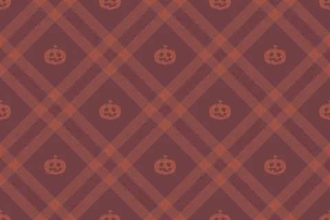 Halloween vector pattern with plaid stripes and pumpkins, spooky ghosts, an.. Stock Illustration