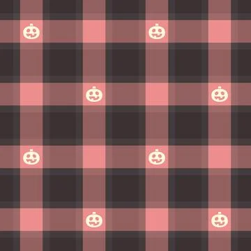 Halloween vector pattern with plaid stripes and pumpkins, spooky ghosts, an.. Illustrazione stock