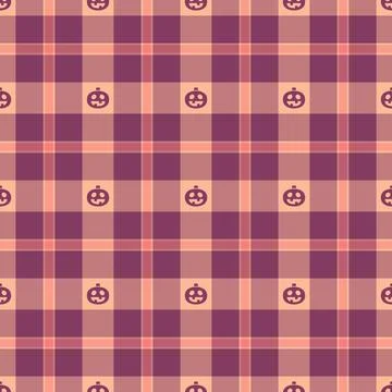 Halloween vector pattern with plaid stripes and pumpkins, spooky ghosts, an.. Stock Illustration