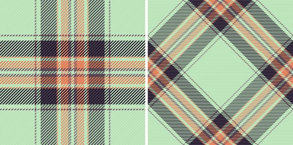 Halloween vector pattern with plaid stripes and pumpkins, spooky ghosts, an.. Illustrazione stock