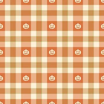 Halloween vector pattern with plaid stripes and pumpkins, spooky ghosts, an.. Stockillustratie
