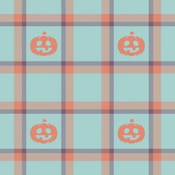 Halloween vector pattern with plaid stripes and pumpkins, spooky ghosts, an.. Stock Illustration