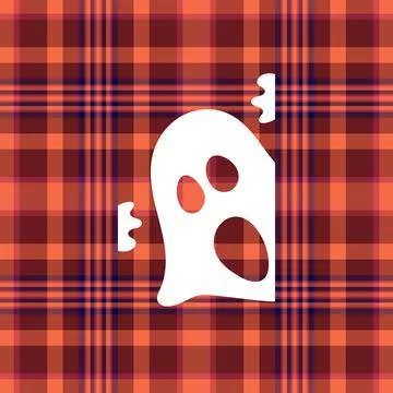 Halloween vector pattern with plaid stripes and pumpkins, spooky ghosts, an.. Illustrazione stock