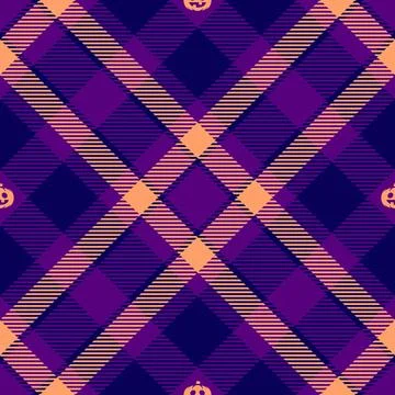 Halloween vector pattern with plaid stripes and pumpkins, spooky ghosts, an.. イラスト素材