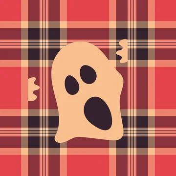 Halloween vector pattern with plaid stripes and pumpkins, spooky ghosts, an.. Illustrazione stock