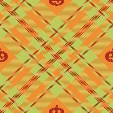 Halloween vector pattern with plaid stripes and pumpkins, spooky ghosts, an.. 库存插图