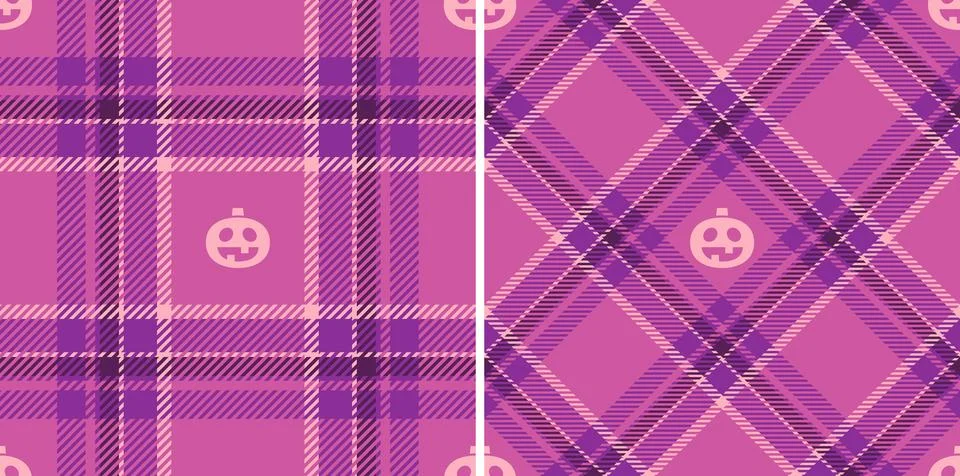 Halloween vector pattern with plaid stripes and pumpkins, spooky ghosts, an.. Stockillustratie