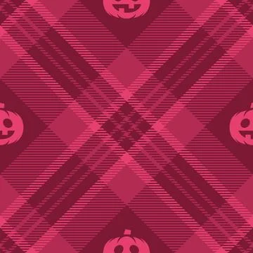 Halloween vector pattern with plaid stripes and pumpkins, spooky ghosts, an.. Illustrazione stock
