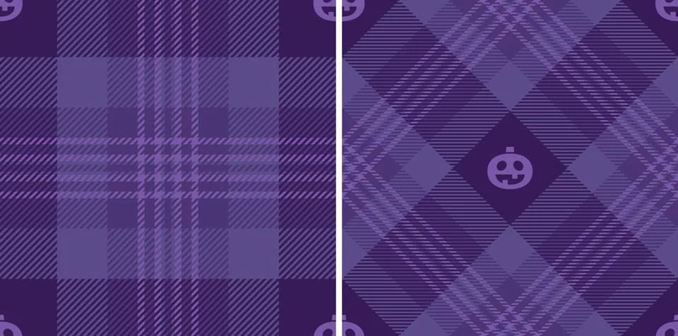 Halloween vector pattern with plaid stripes and pumpkins, spooky ghosts, an.. イラスト素材