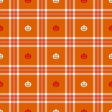 Halloween vector pattern with plaid stripes and pumpkins, spooky ghosts, an.. Stockillustratie