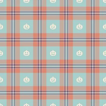 Halloween vector pattern with plaid stripes and pumpkins, spooky ghosts, an.. イラスト素材