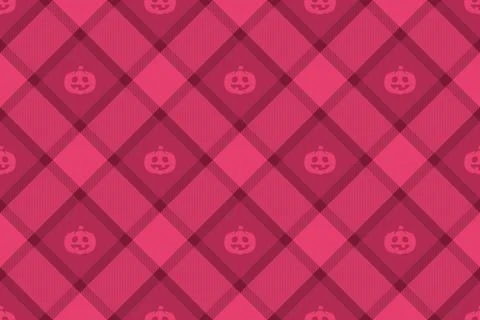 Halloween vector pattern with plaid stripes and pumpkins, spooky ghosts, an.. Illustrazione stock