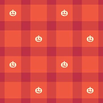 Halloween vector pattern with plaid stripes and pumpkins, spooky ghosts, an.. Stockillustratie
