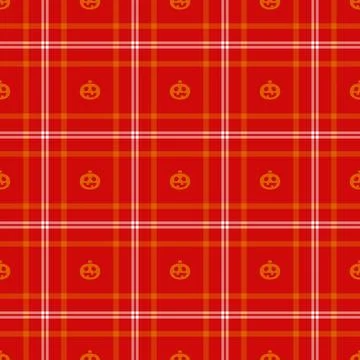 Halloween vector pattern with plaid stripes and pumpkins, spooky ghosts, an.. Stock Illustration